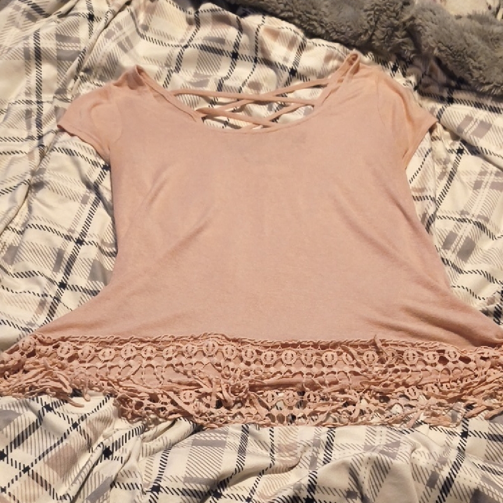 Paper Tee Blush Lace Trim Top